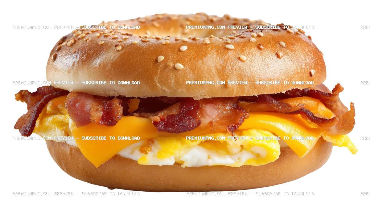 A bagel breakfast sandwich with cheese and bacon isolated