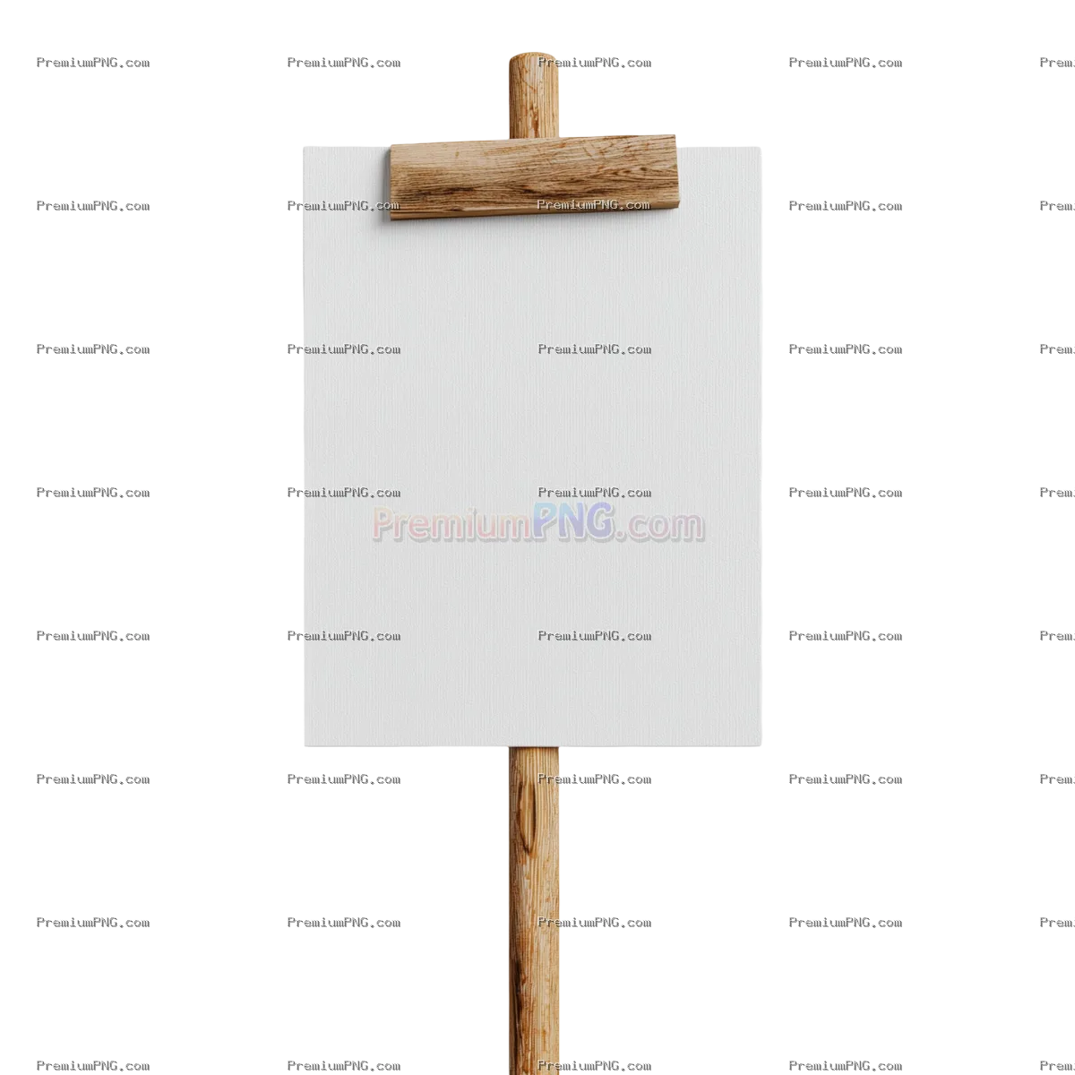 a blank protest sign attached to a wooden pole, on a white background
