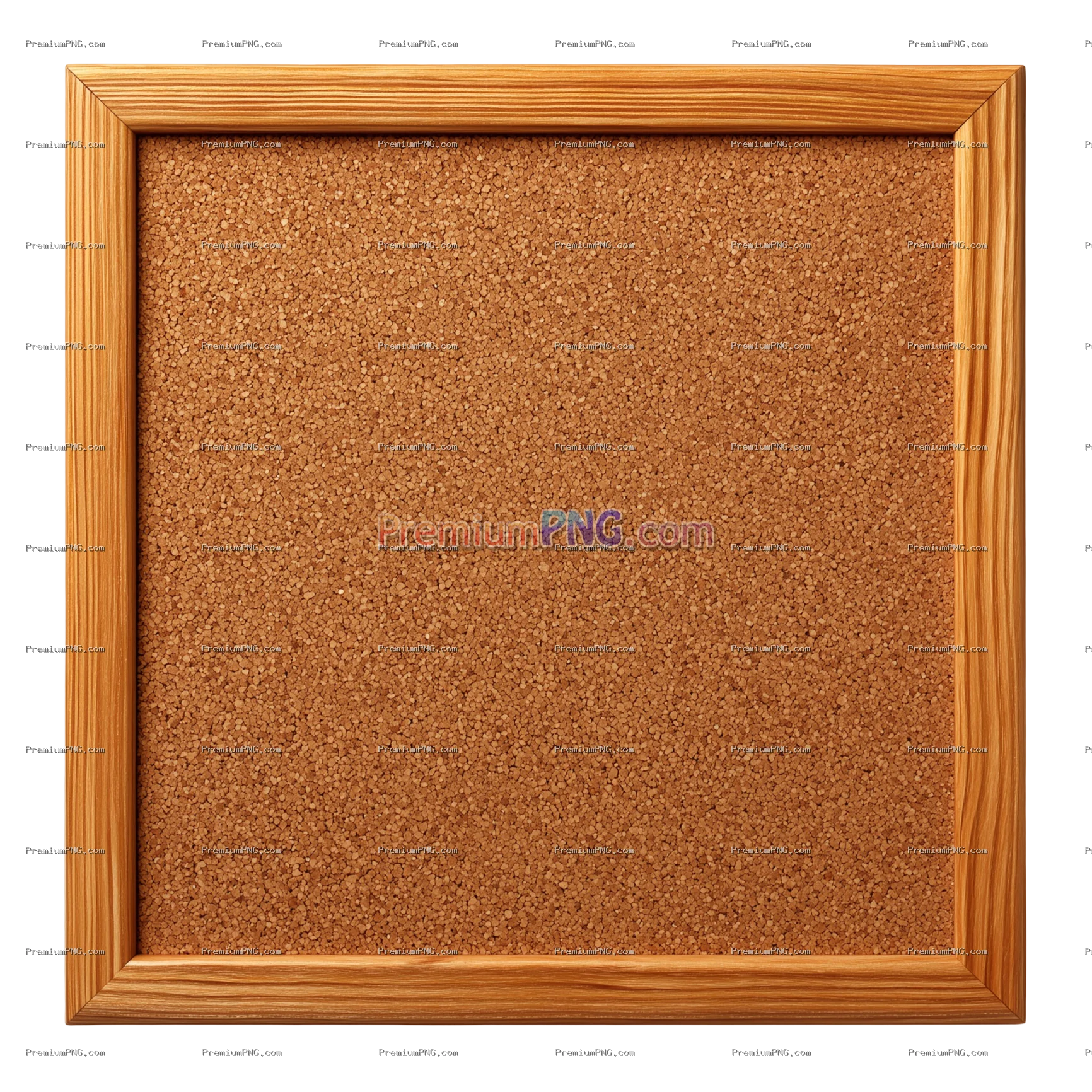 a brown corkboard in a simple wooden frame. isolated on a white background the corkboard is empty. w