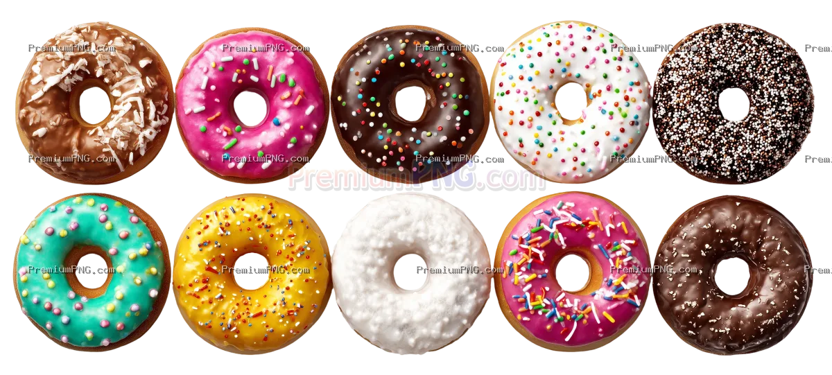 a colorful assortment of donuts arranged in two rows