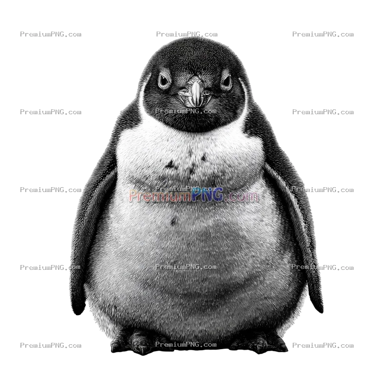 A cute penguin with a big belly isolated on a transparent background, perfect for designs, illustrat