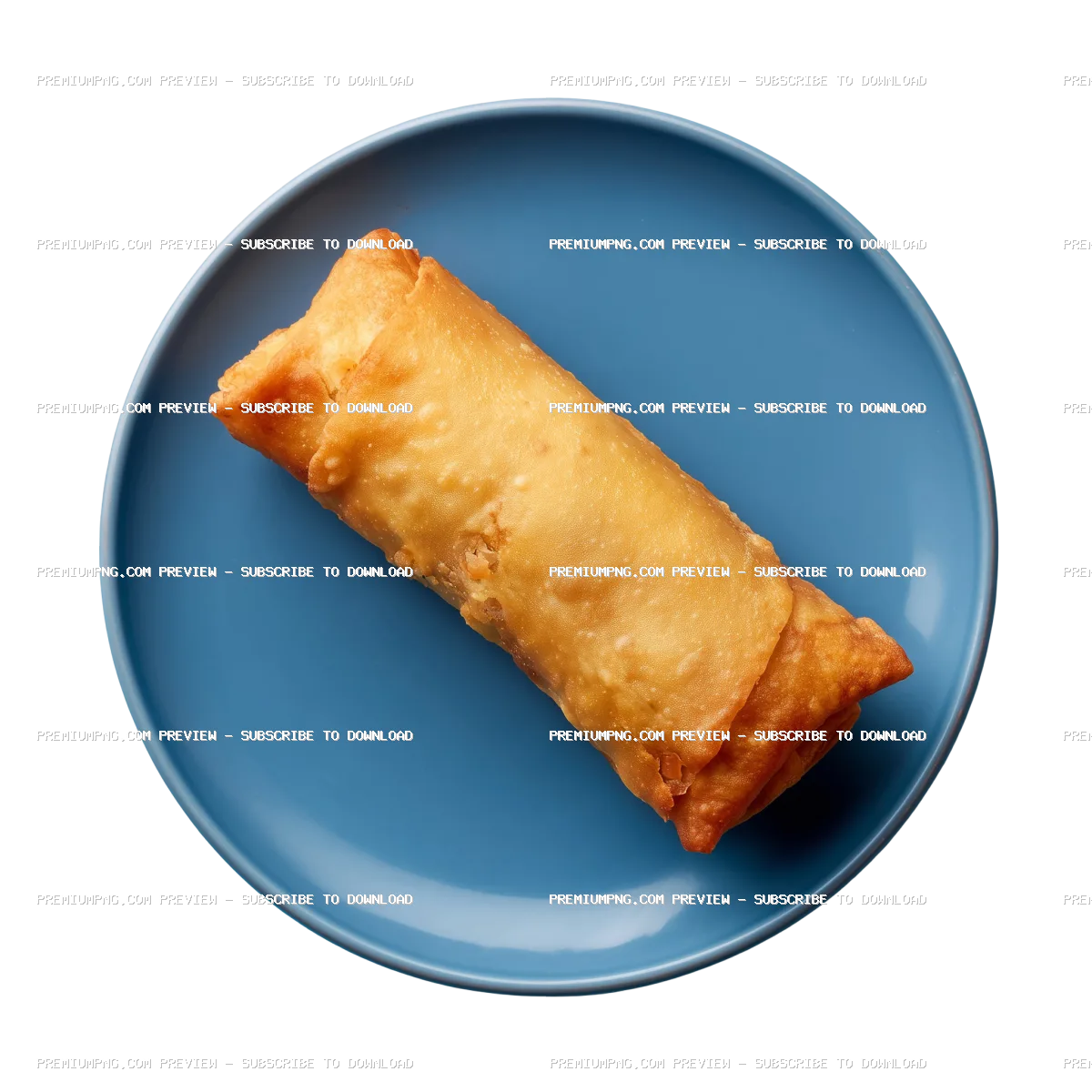 A highly realistic, square food photograph of an Indonesian spring roll (loempia), golden brown and