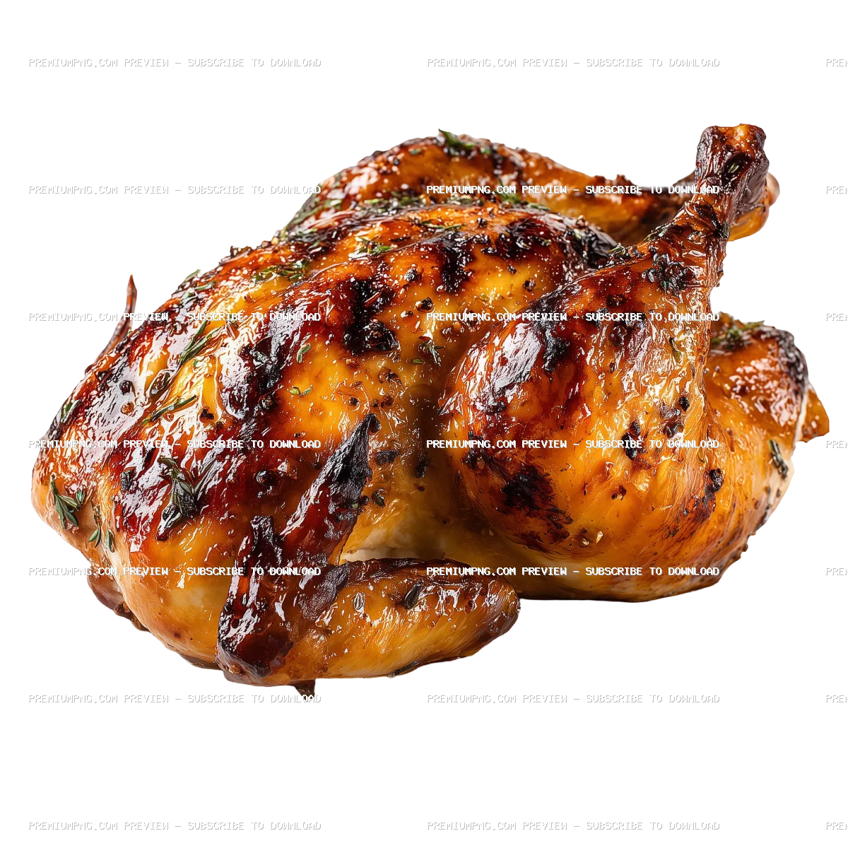 A perfectly grilled whole chicken. glistening with a savory