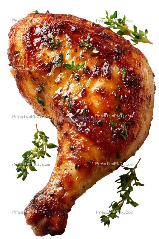 a perfectly roasted chicken drumstick, top-down view, flat lay, natural elongated drumstick shape wi