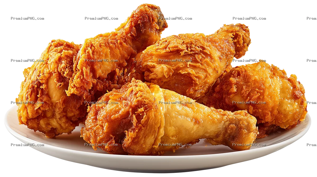 A platter of golden fried chicken drumsticks. isolated object, white background