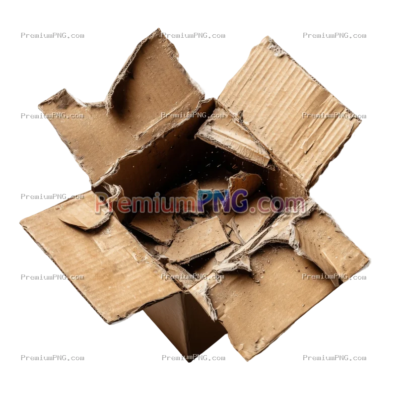 A stunning image of damaged cardboard box on white background, destroyed in shipping