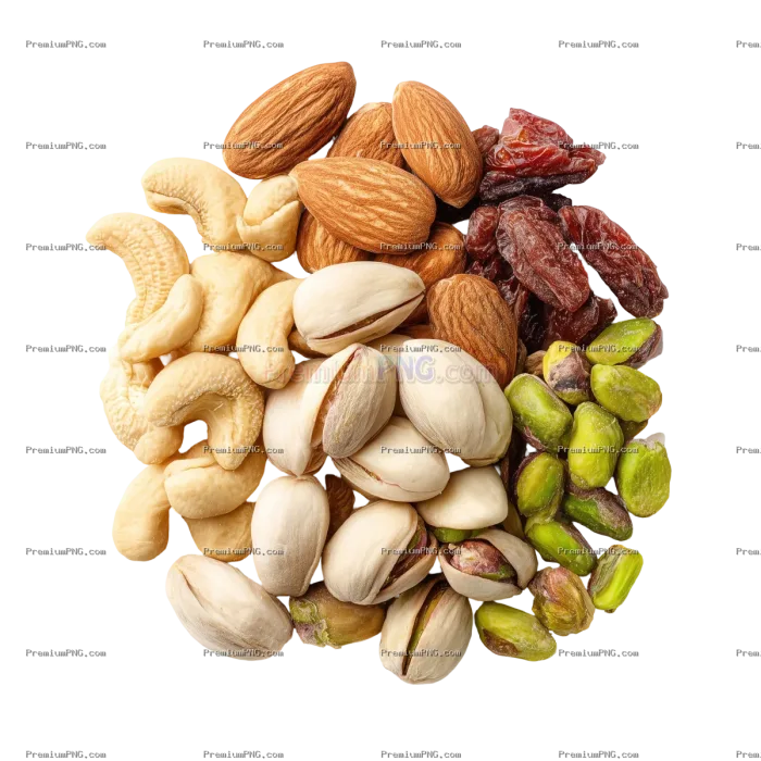 Almond, Cashew, Pistachio, and Pista Mix Dry Fruits in white background