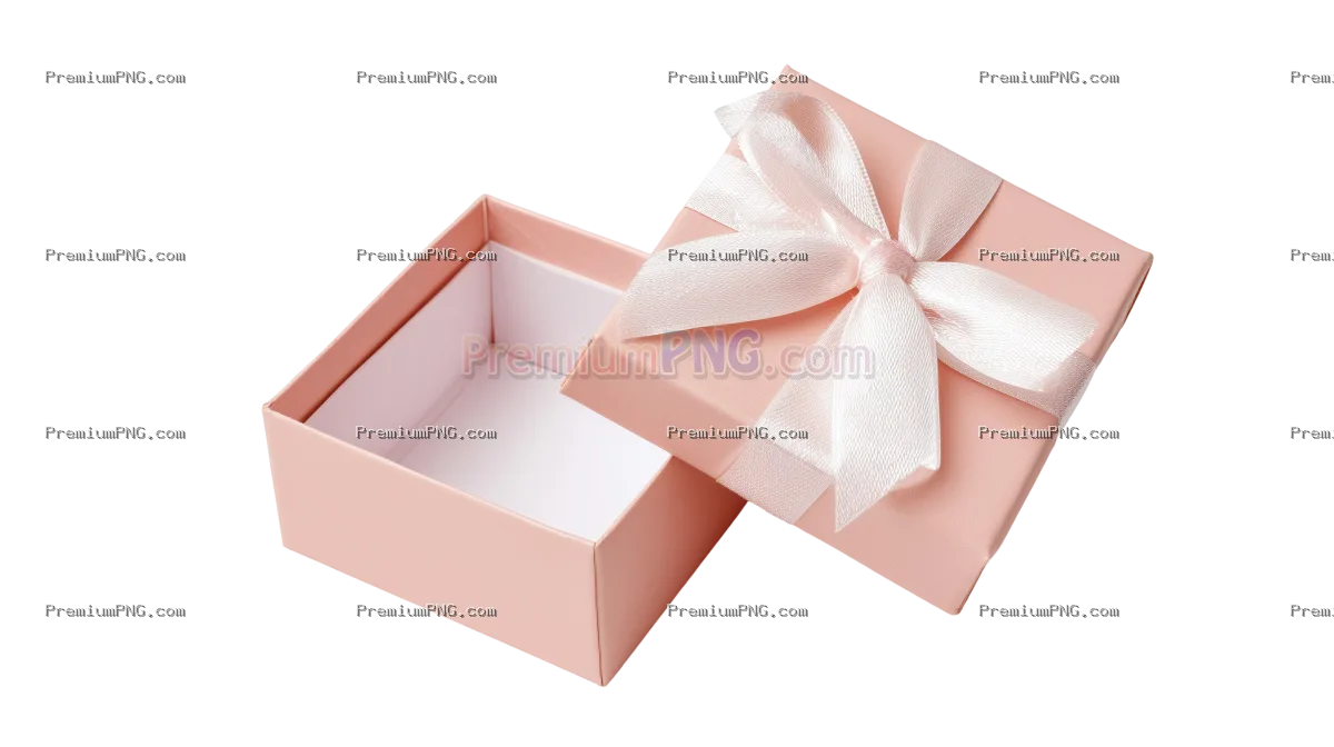 an opened pastel pink gift box, white background