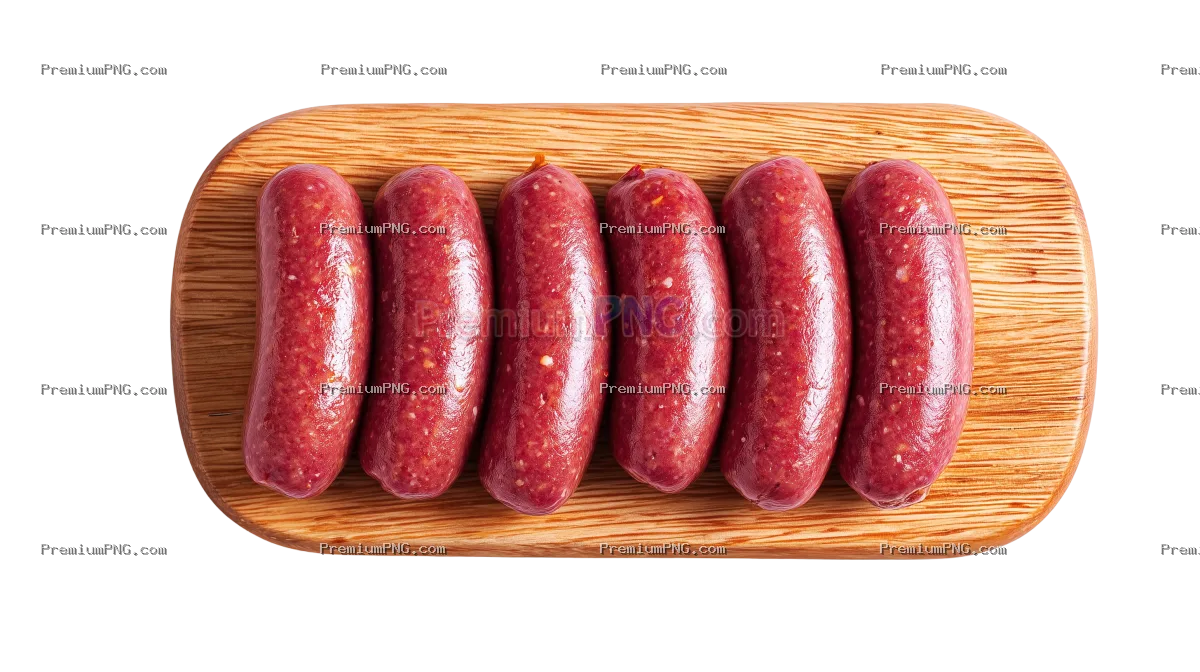Andouillettes on wooden board on white background top view