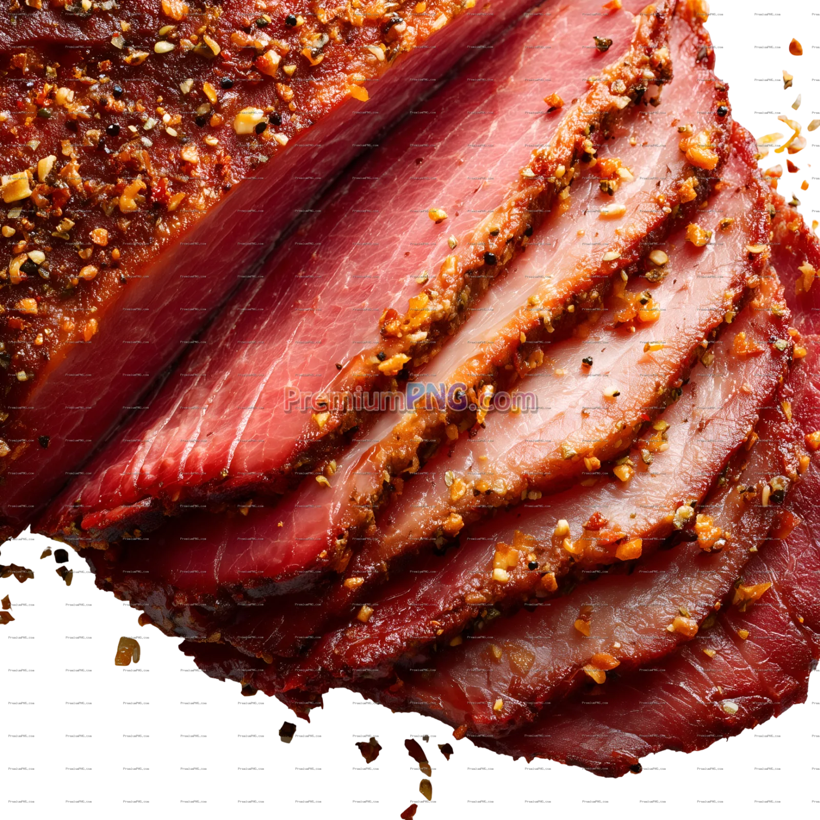 artistic representation of smoked meat against a transparent background