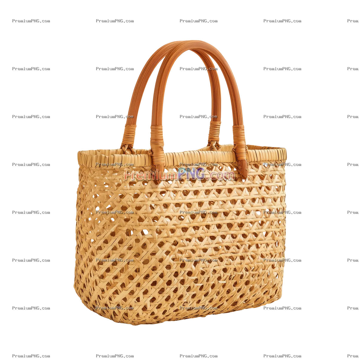 Bamboo bag, soft light, left quarter lens, white background