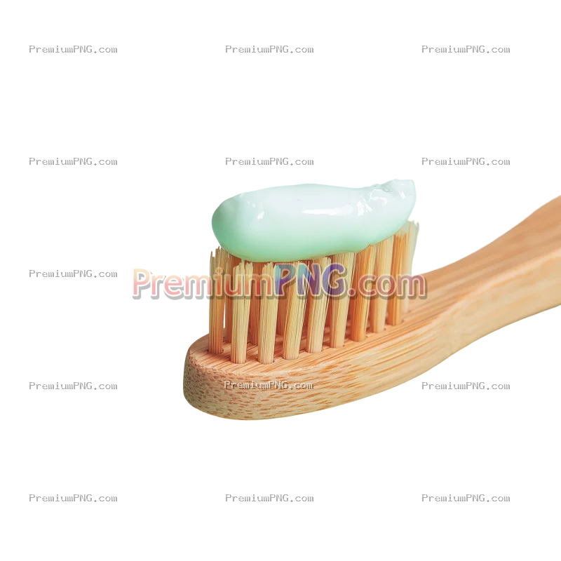 Bamboo Toothbrush with Toothpaste on Bristles Isolated on Transparent Background