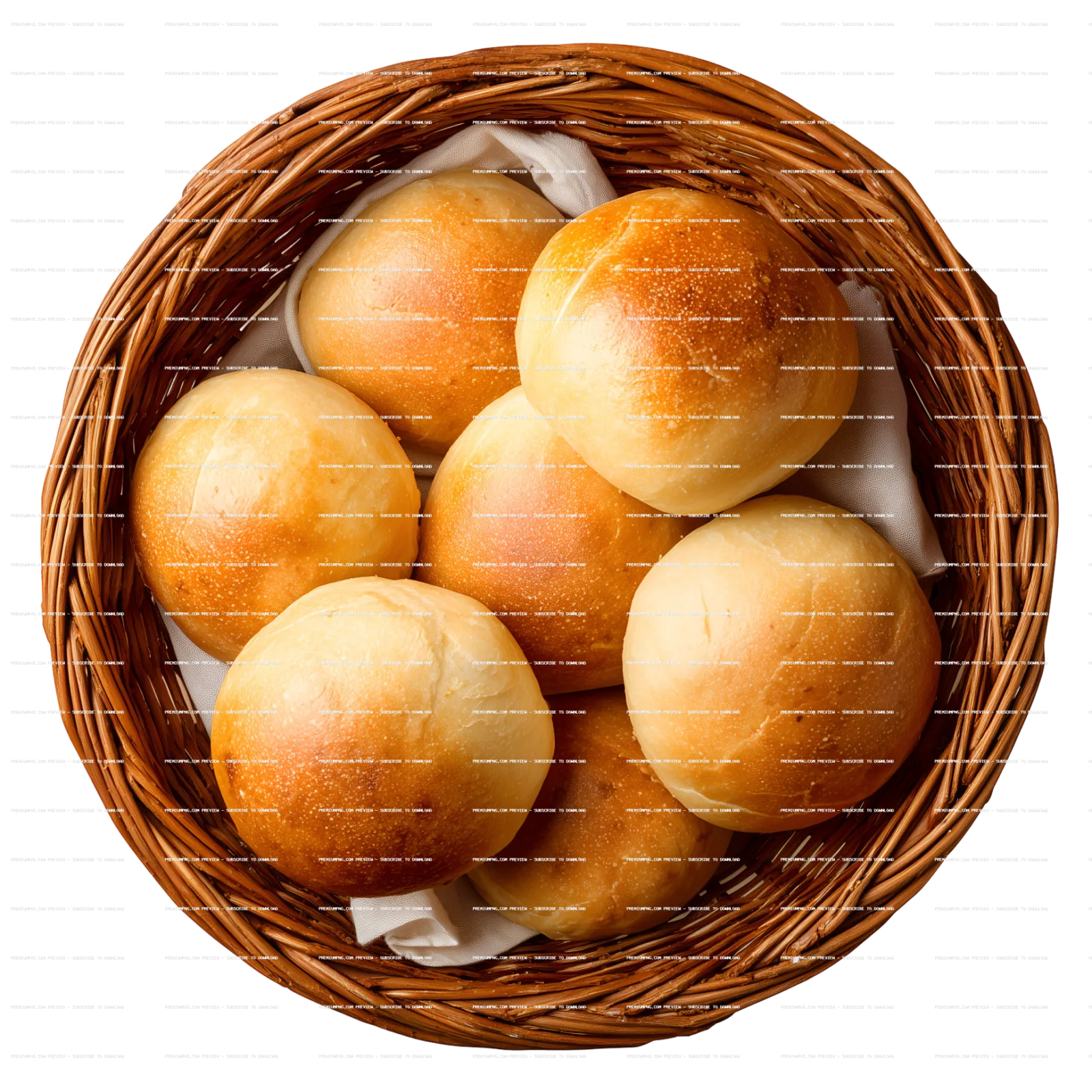 Basket with rolls isolated on white background