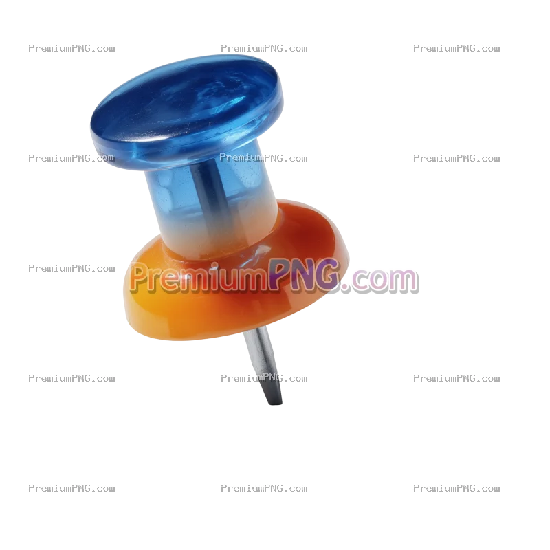 Blue and Orange Frosted Glass Push Pin on Transparent Background