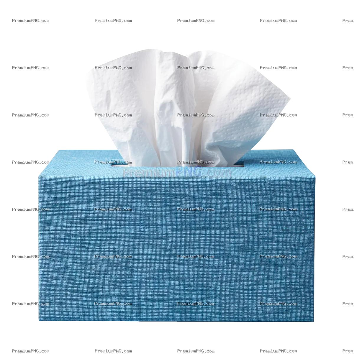 Blue tissue box with white tissue isolated on transparent background