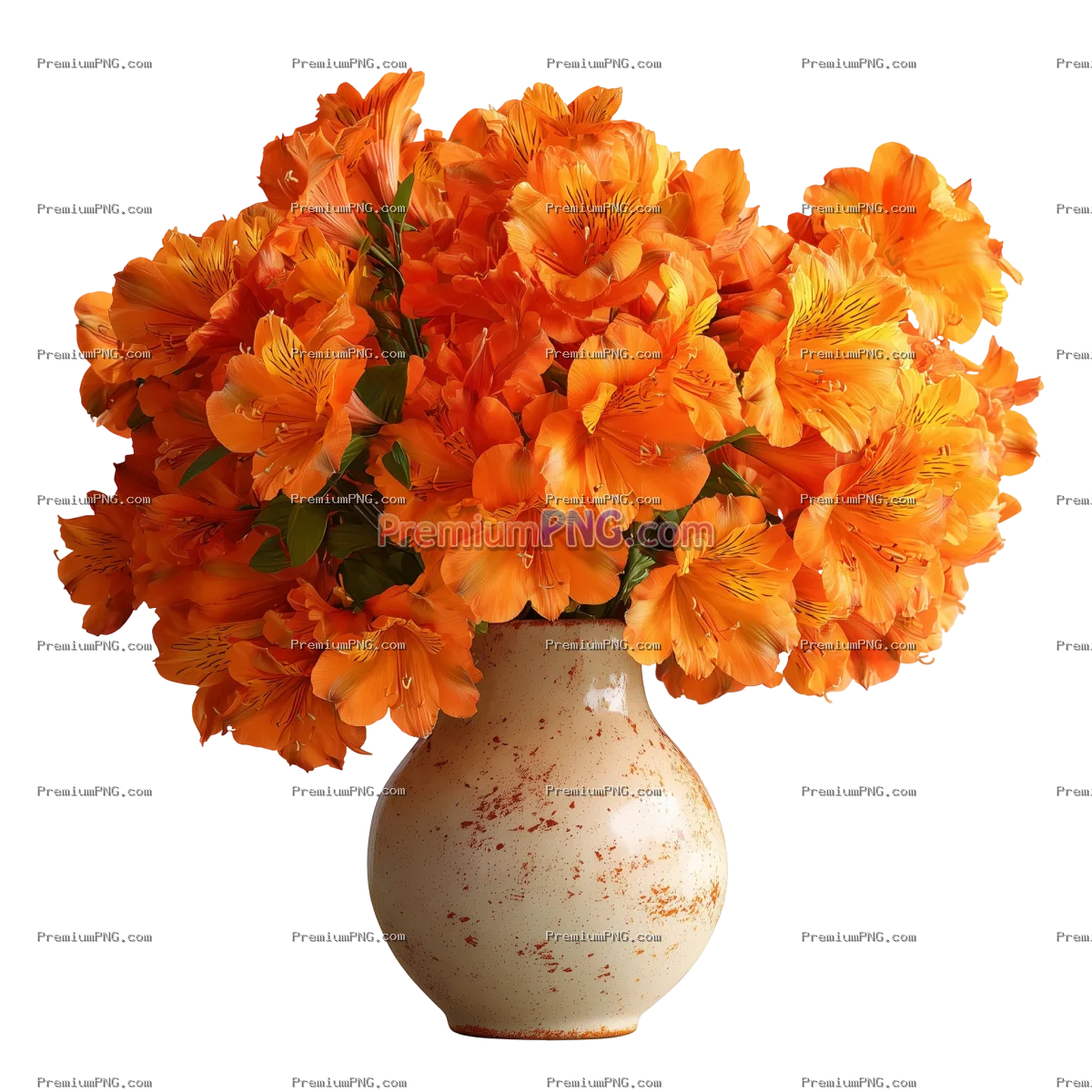 Bright orange flowers blooming in a vase isolated on transparent background