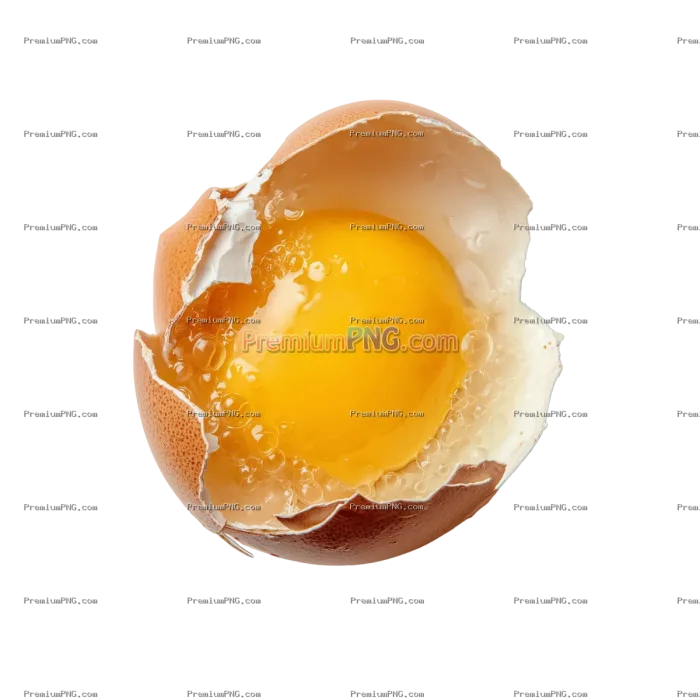 broken egg with yolk and shell on a transparent background