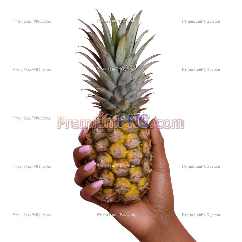 Brown Female Hand with Pink Nails Holding a Pineapple PNG