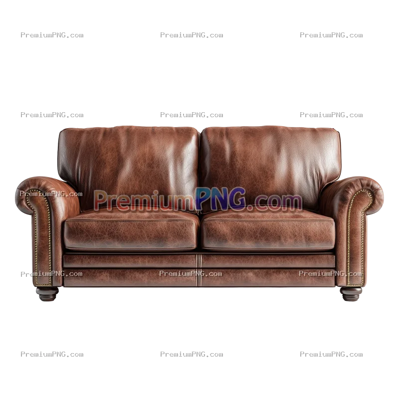 Brown Leather Chesterfield Sofa Isolated on Transparent Background