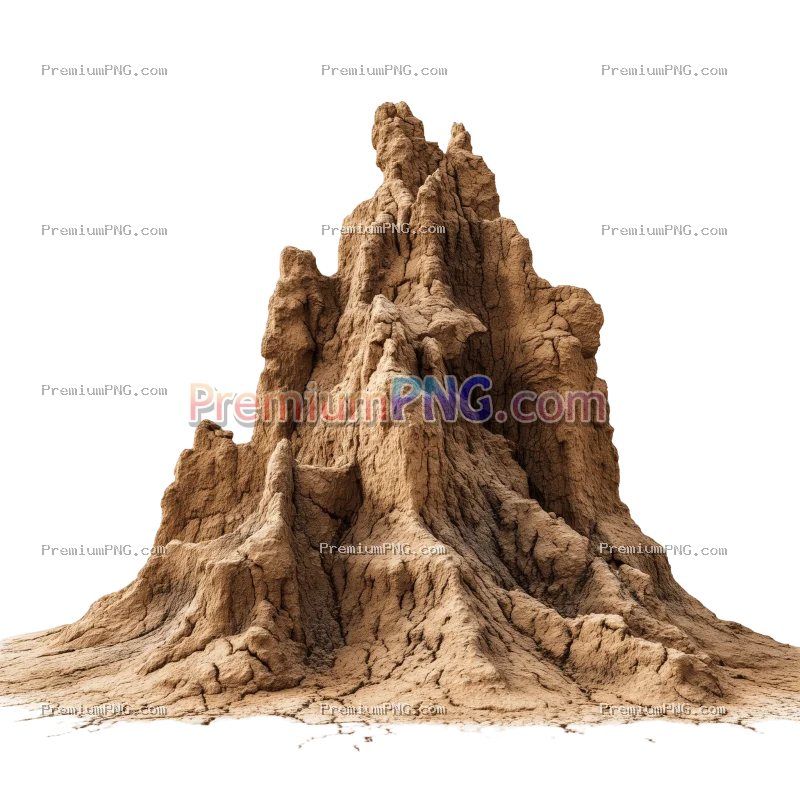 Brown Stone Mountain and Abstract Rock Texture Isolated on Transparent Background