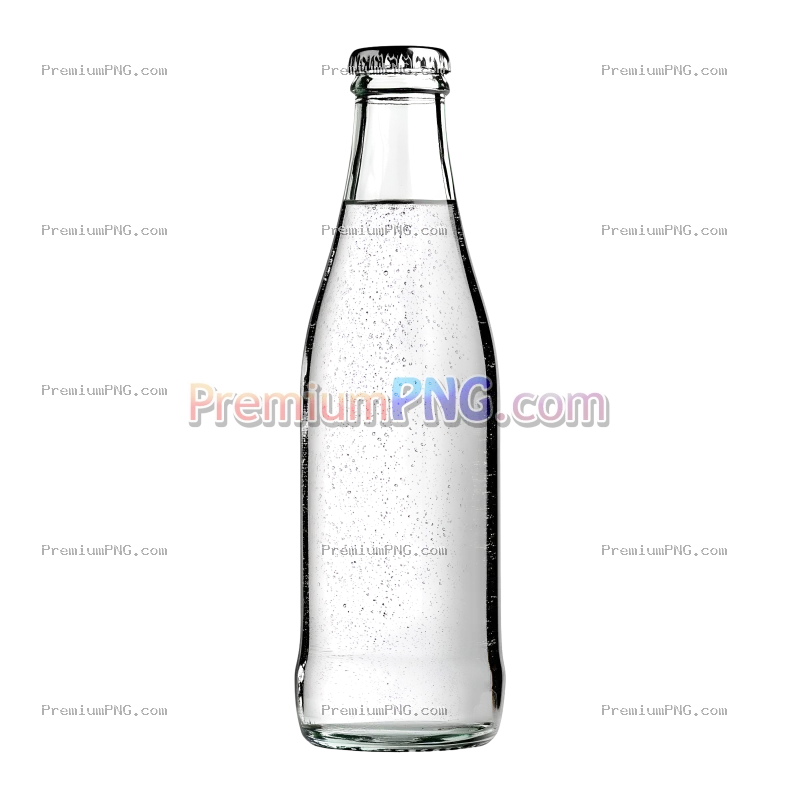 Clear Glass Bottle with Sparkling Water on Transparent Background