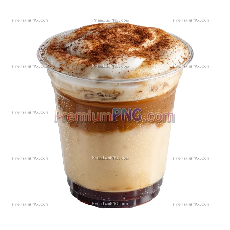 Coffee with milk or cappuccino with cinnamon in a plastic cup take away isolated