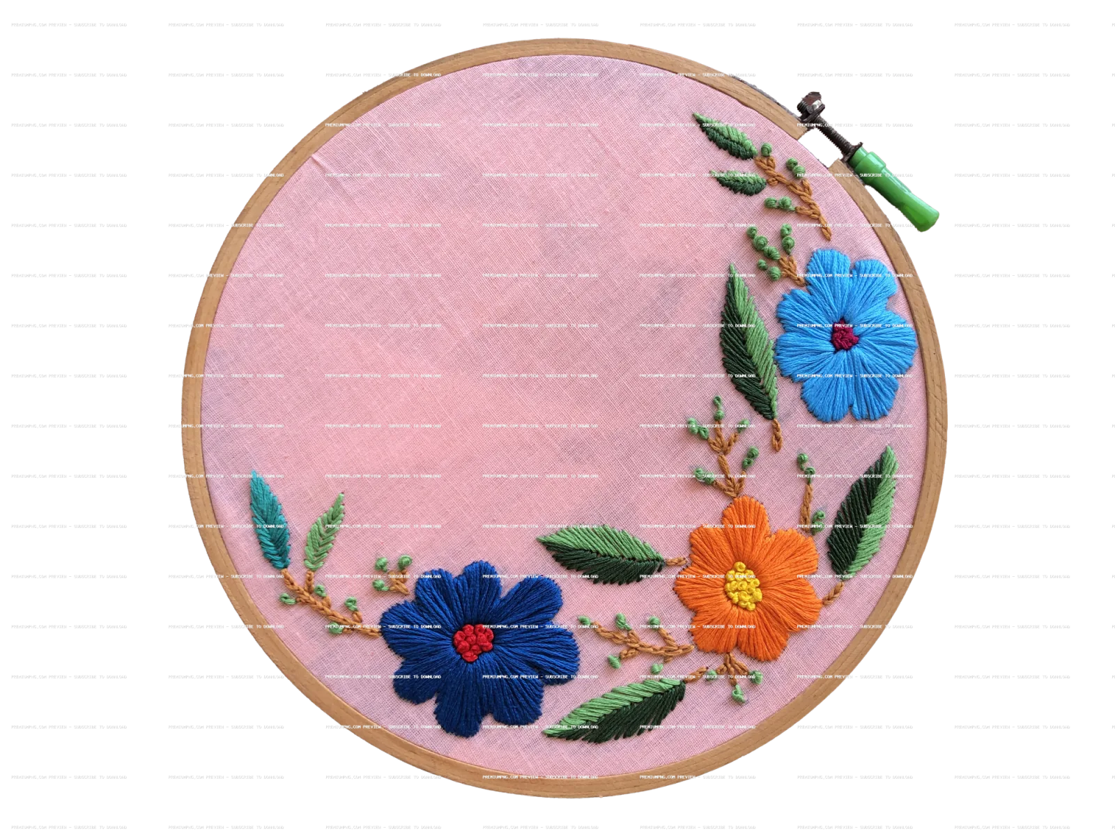 Colorful Brazilian Embroidery Design with Leaves on Wooden Hoop | Handmade Craft