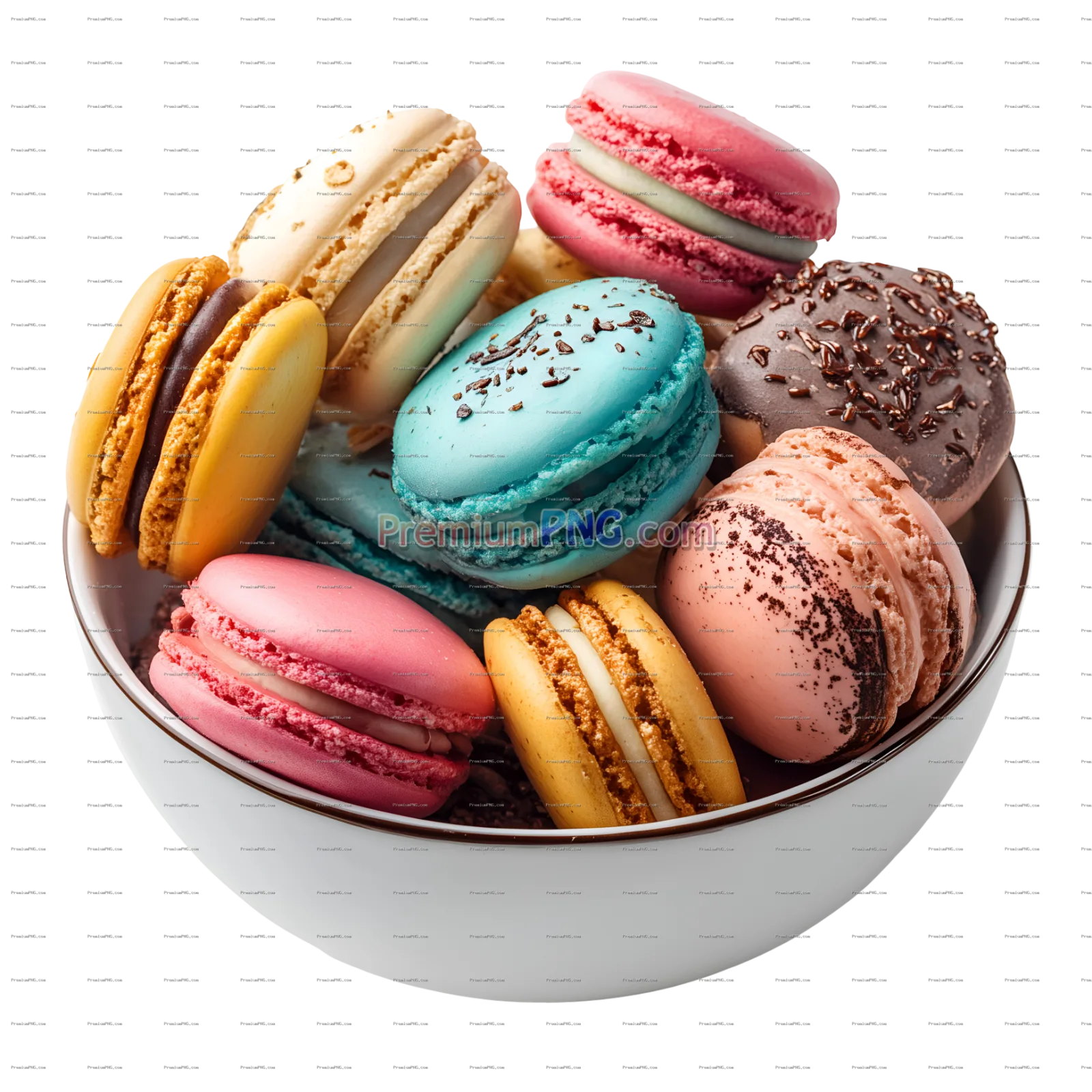 Colorful French Macarons in a Bowl | Assorted Flavors Sweet Treat PNG