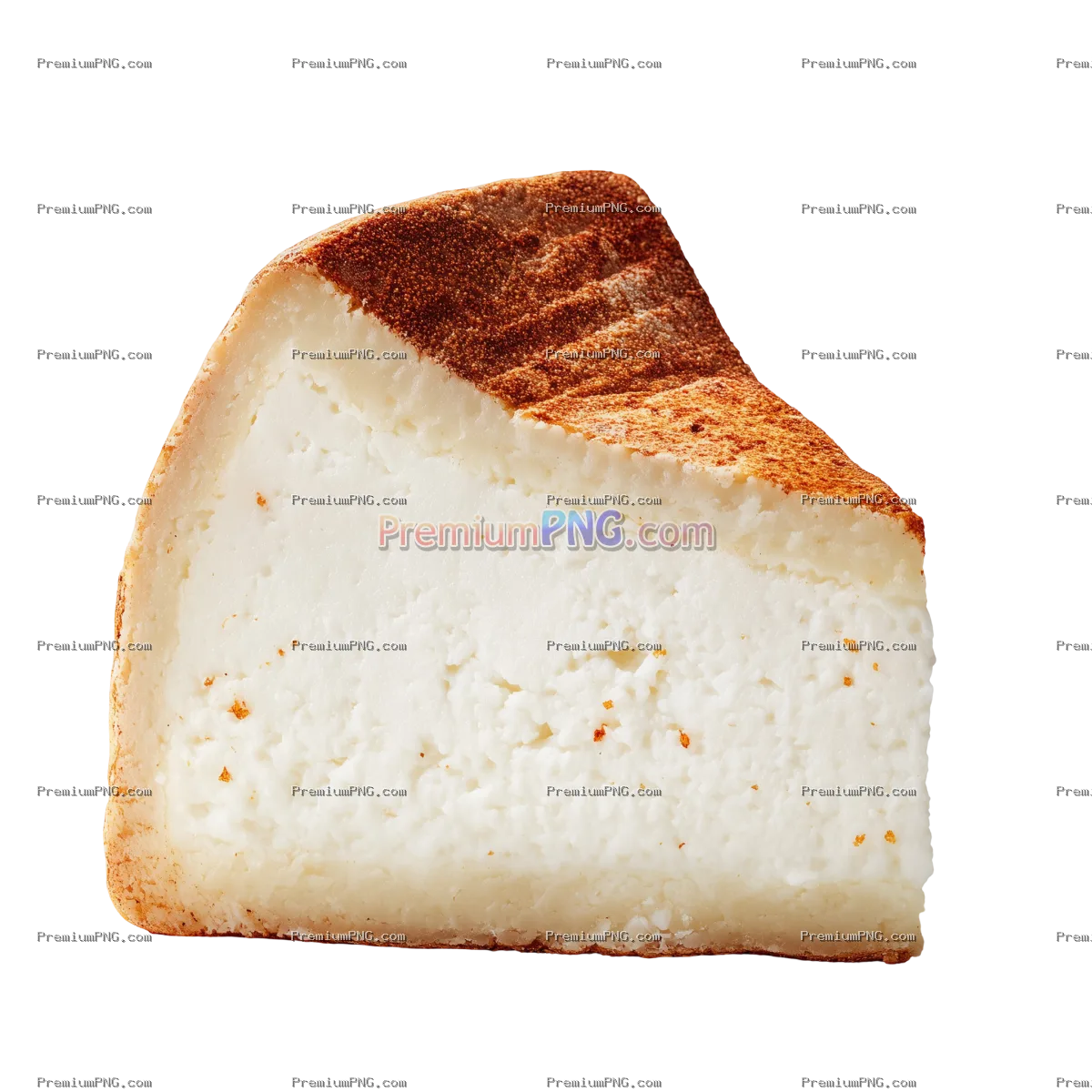 Cross Section of Creamy White Cheese with Brown Rind PNG