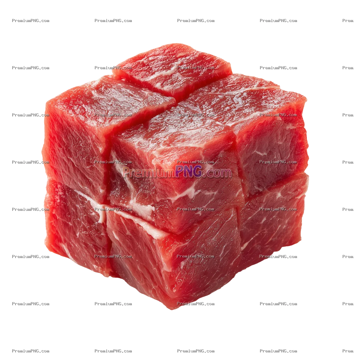 Cubed beef isolated on white background