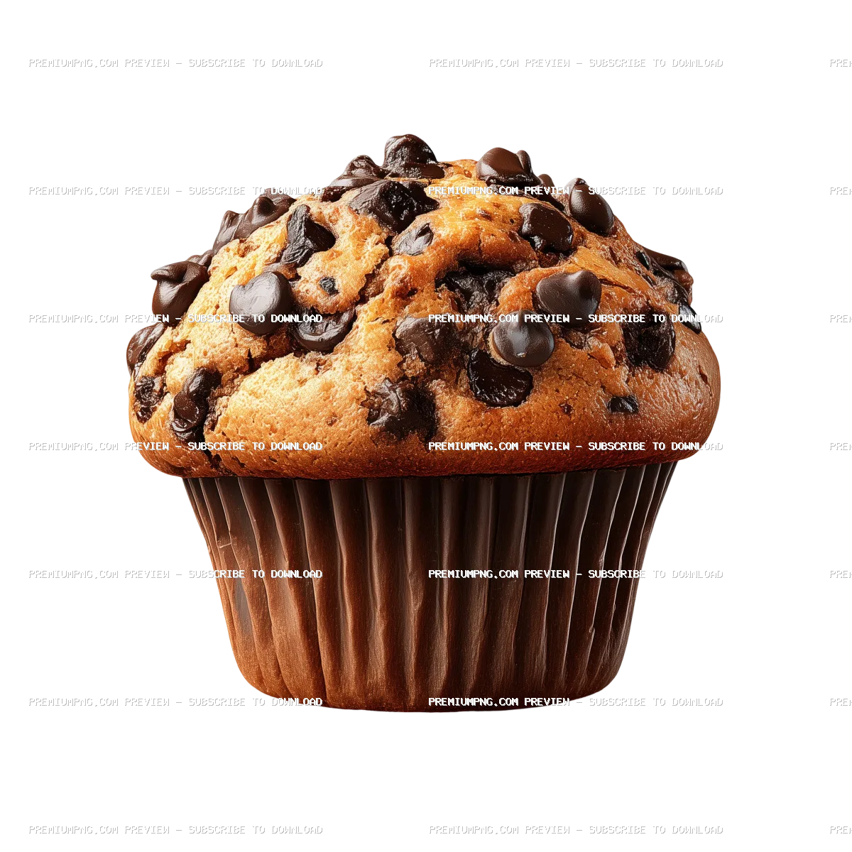 Delicious chocolate chip muffin isolated on transparent background