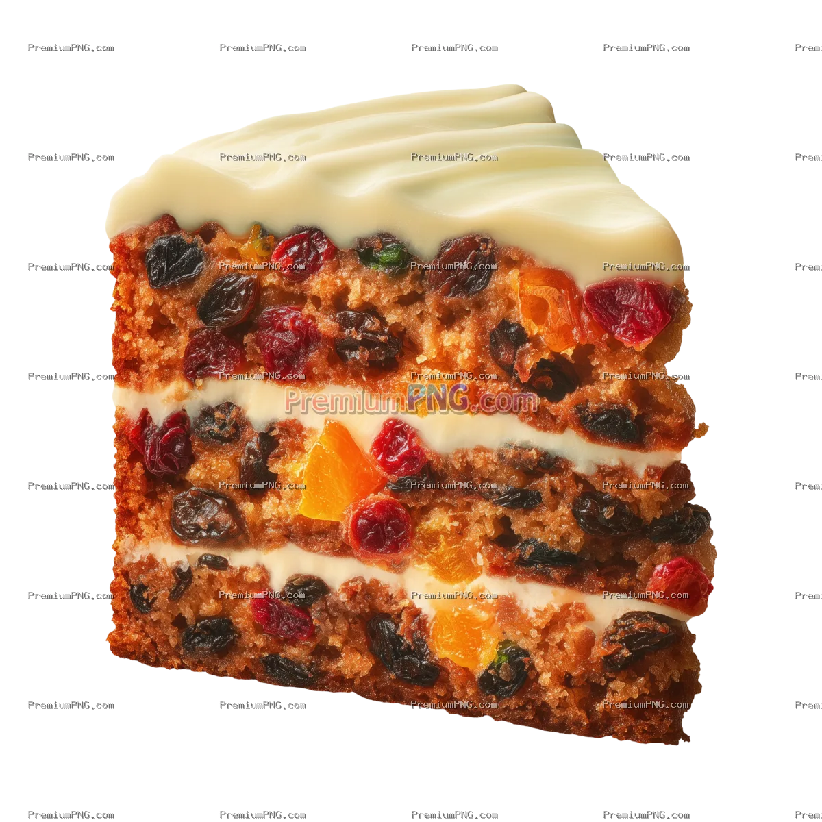 Delicious fruitcake slice isolated on transparent background