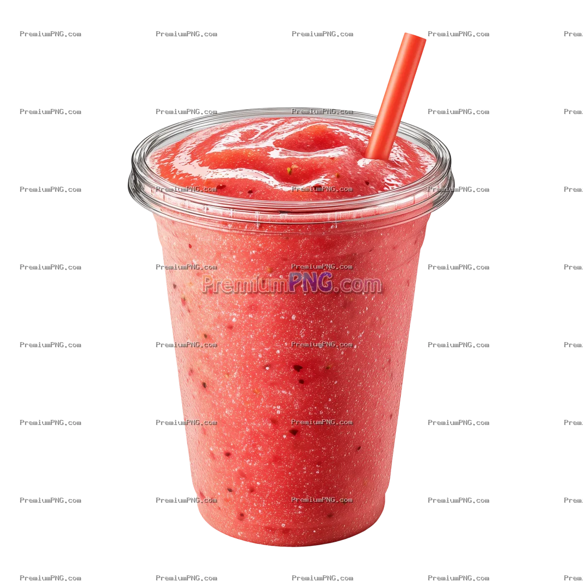 Delicious Strawberry Smoothie Drink in Plastic Cup Isolated on Transparent Background