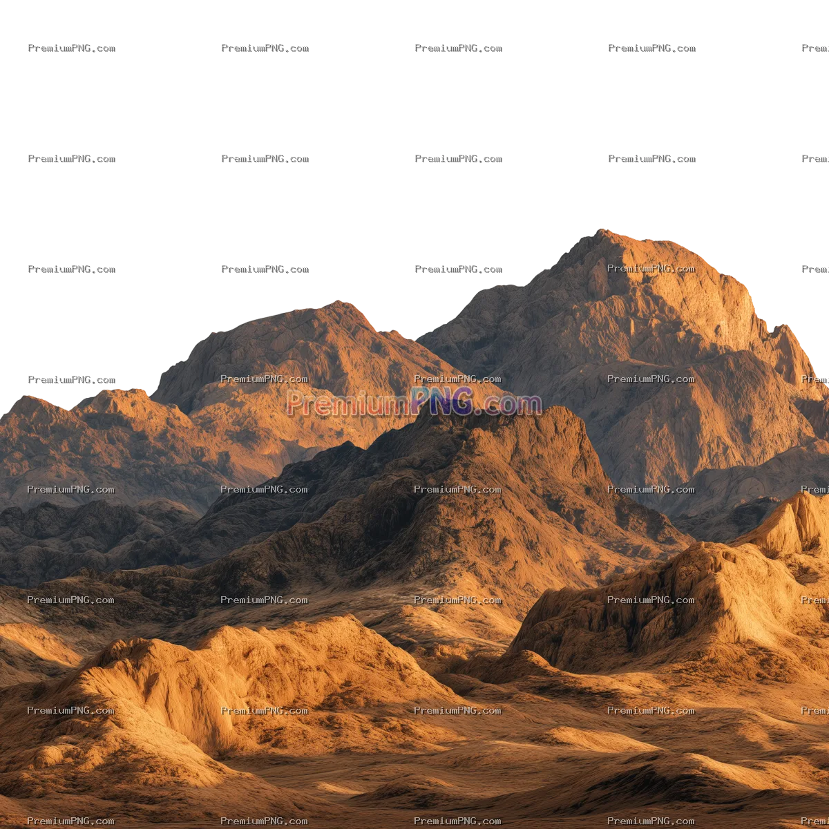 Desert Mountain Range at Golden Hour Sunset Isolated on Transparent Background