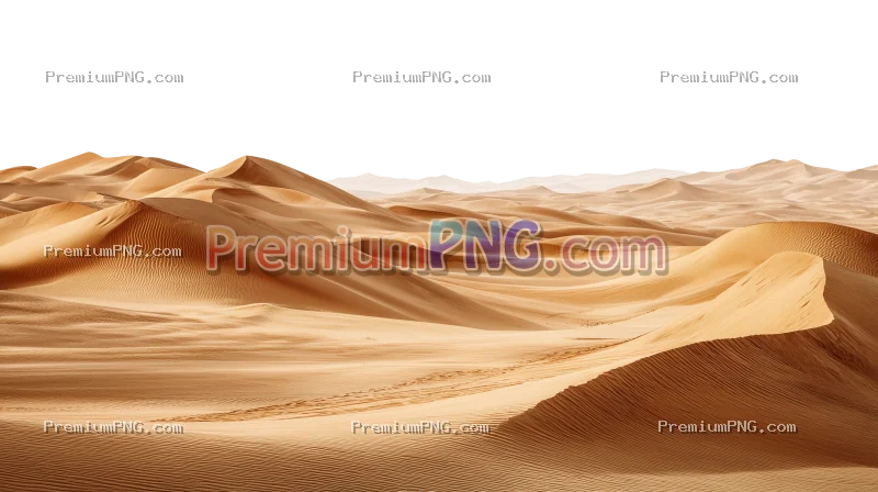 Desert sand dunes landscape on transparent sky background