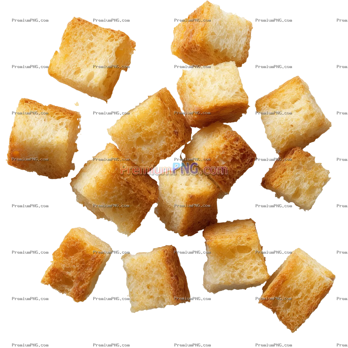 Diced croutons, not touching each other