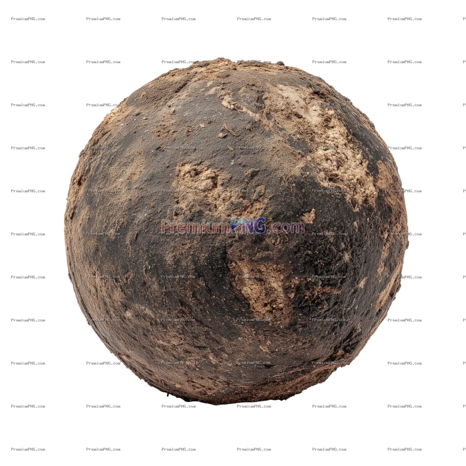 Dirt Covered Spherical Clay Ball with Rough Natural Texture – Isolated on Transparent Background