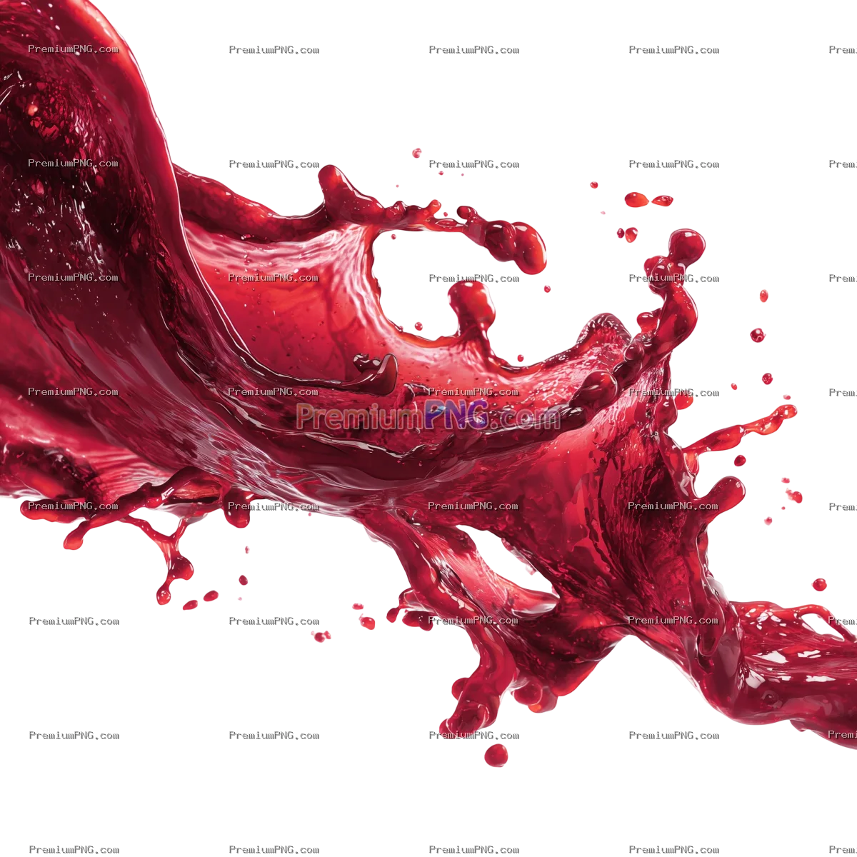 Dynamic Red Liquid Splash Isolated on Transparent Background