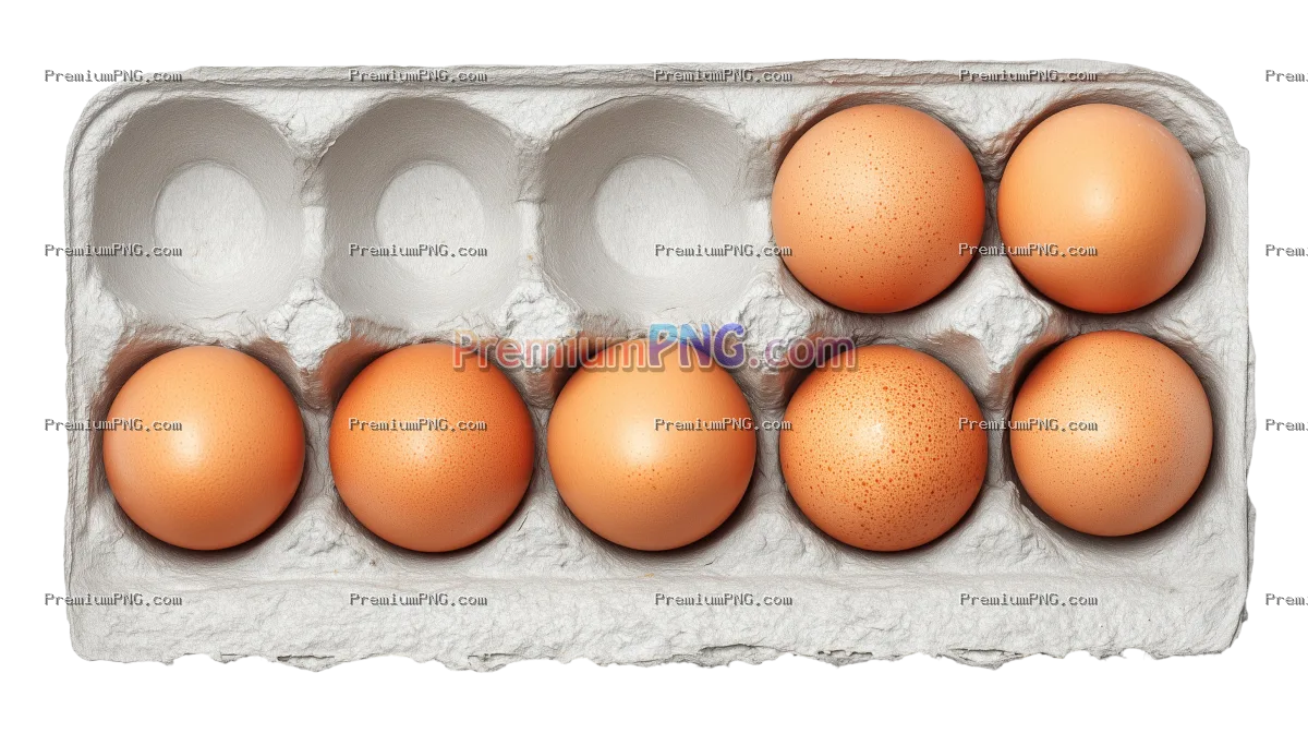 Eggs in egg carton top view isolated on white background