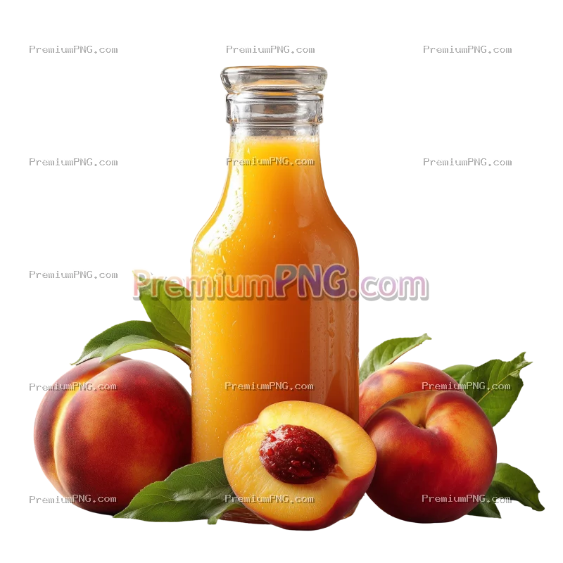 Fresh Peach Juice in Clear Glass Bottle with Peaches