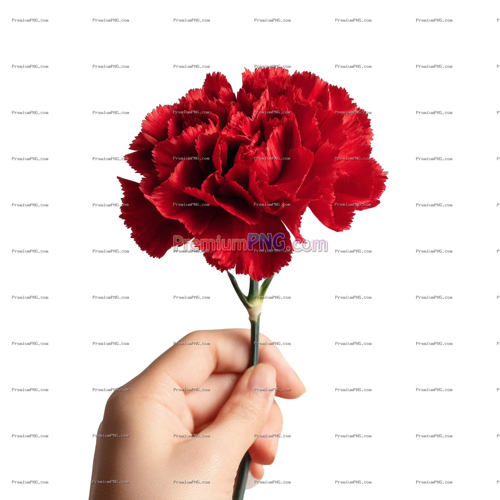Gently Held Vibrant Red Carnation PNG | Isolated Flower Photo