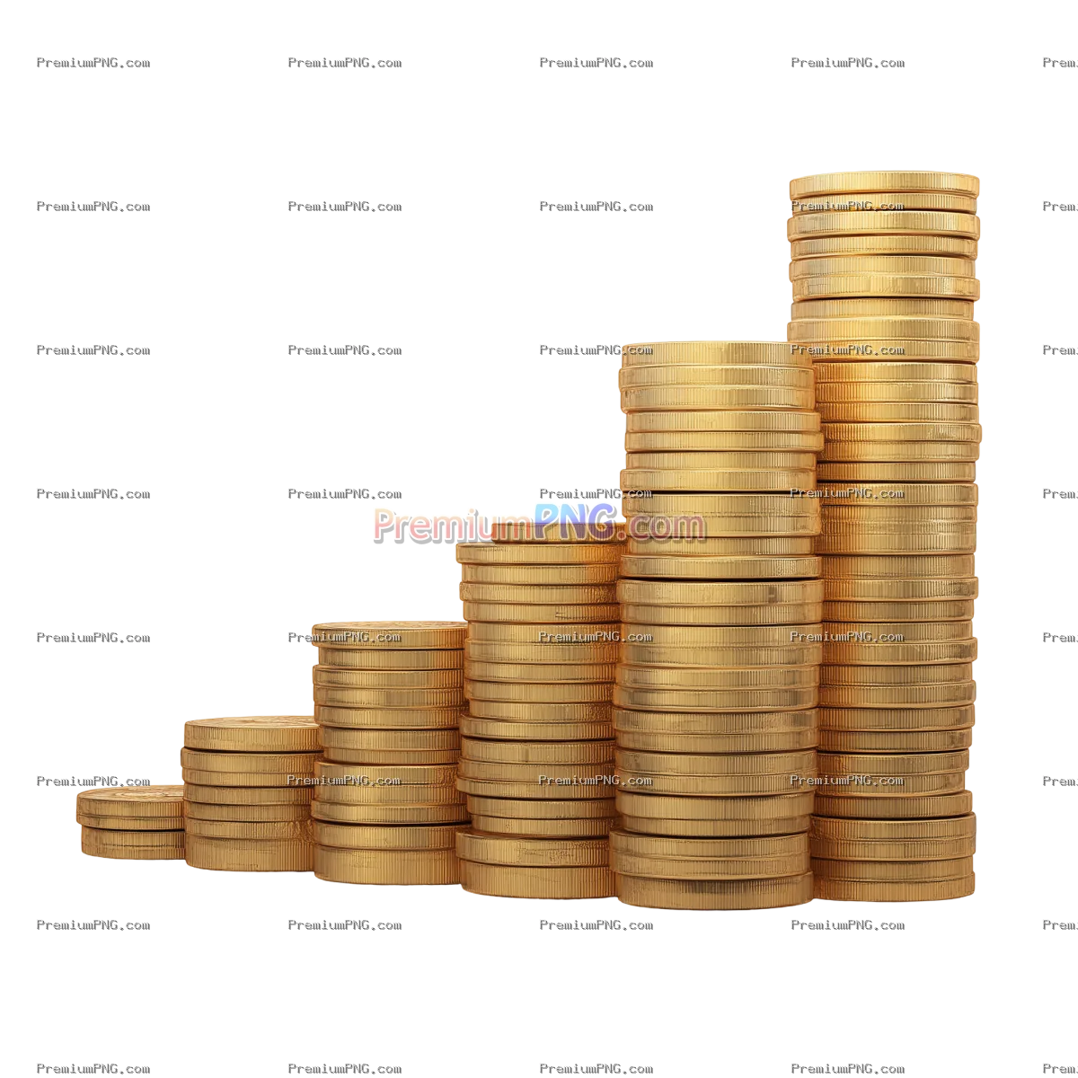 Gold coin stacks showing growth isolated