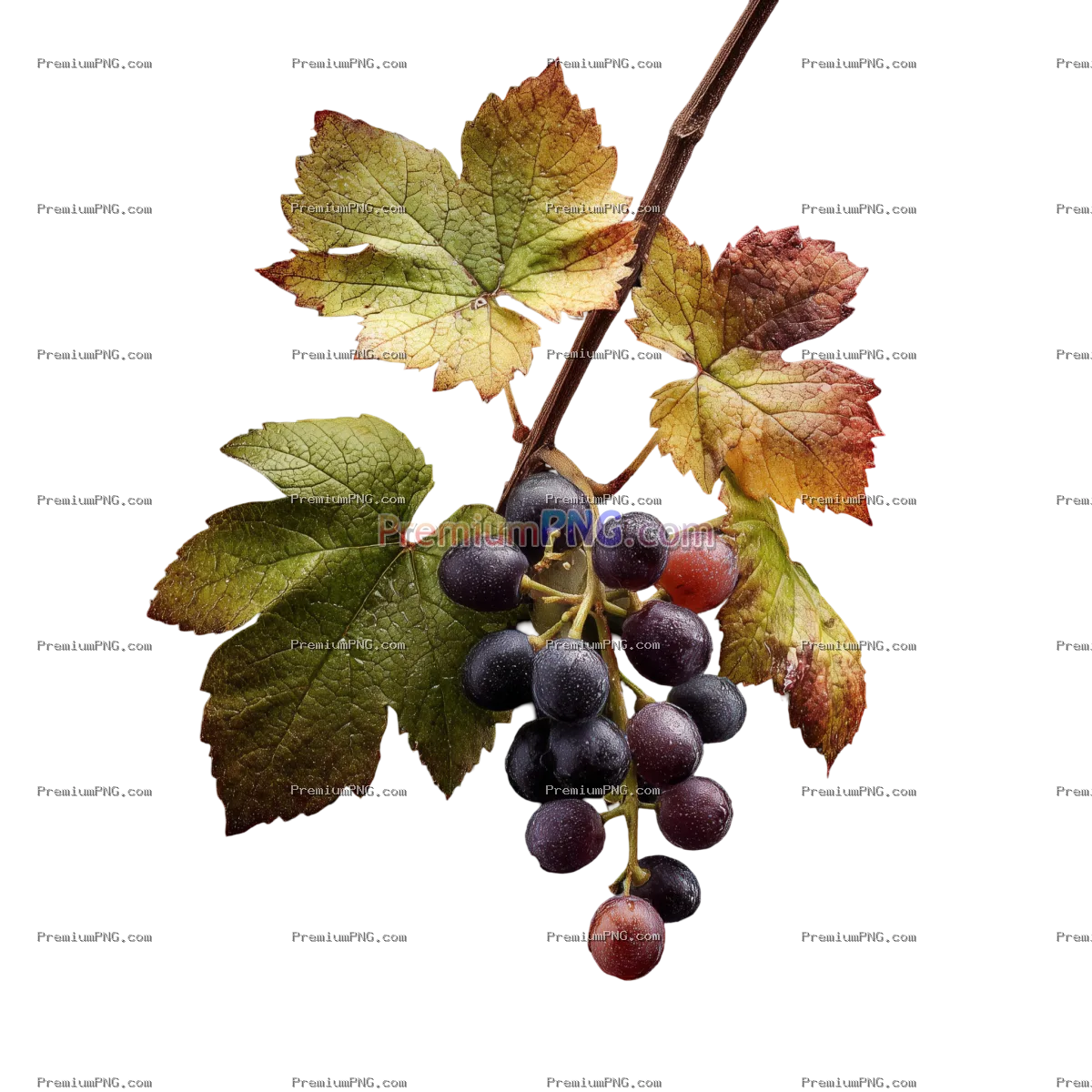 Grape branch with leaves close up