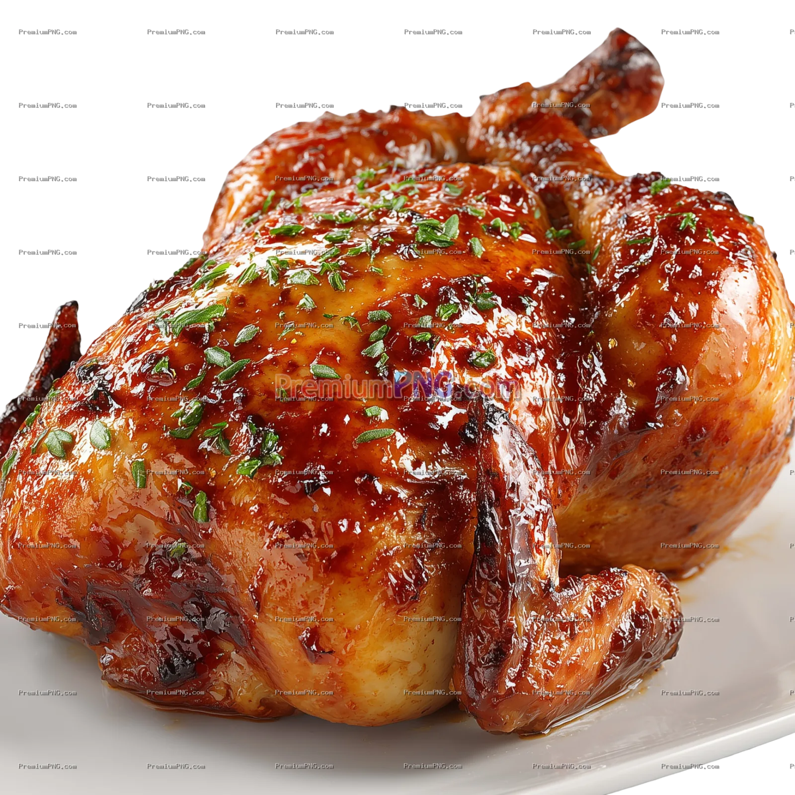Grilled Whole Chicken with Savory Glaze on White Background | Free Stock Image