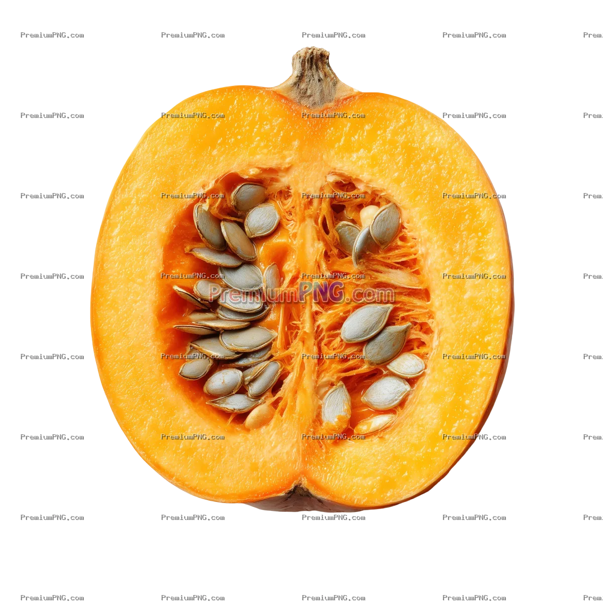 Halved orange pumpkin on transparent background
