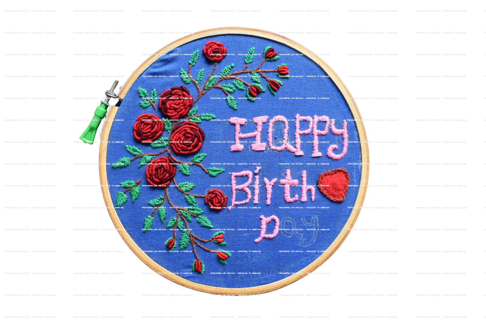 Hand-Embroidered Bullion Knot Rose with Unfinished Happy Birthday Monogram