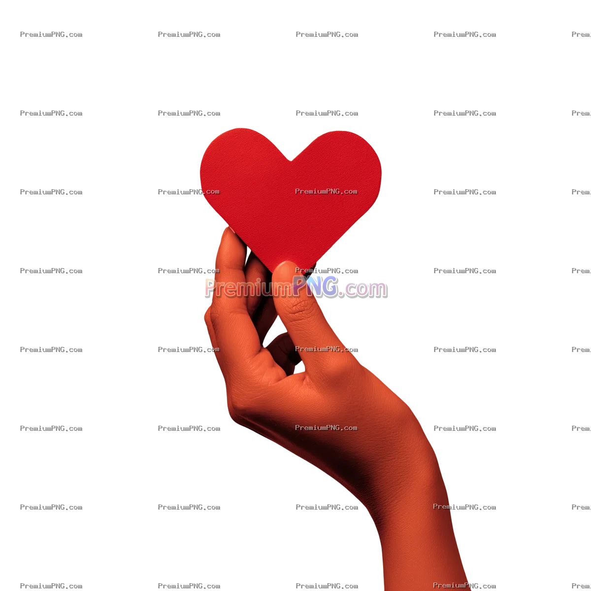 hand holding a red heart on transparent background