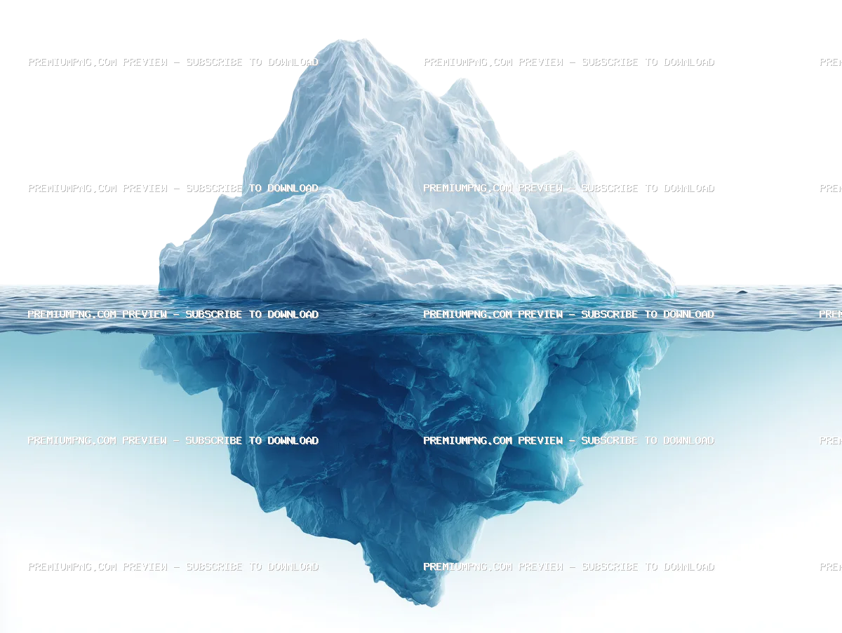 Isolated realistic transparent iceberg floating in the clear water