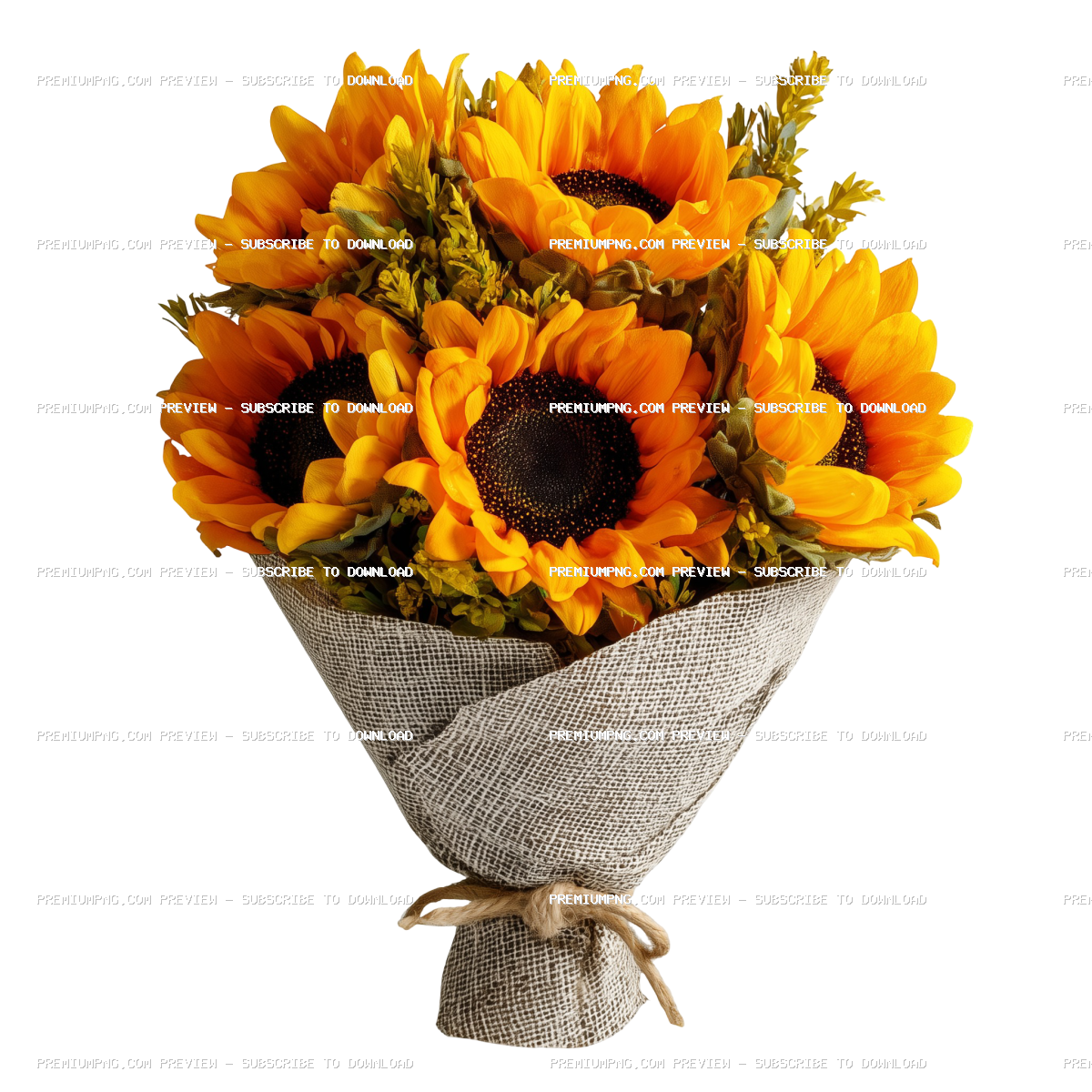 A bouquet of vibrant sunflowers wrapped in a textured paper cone