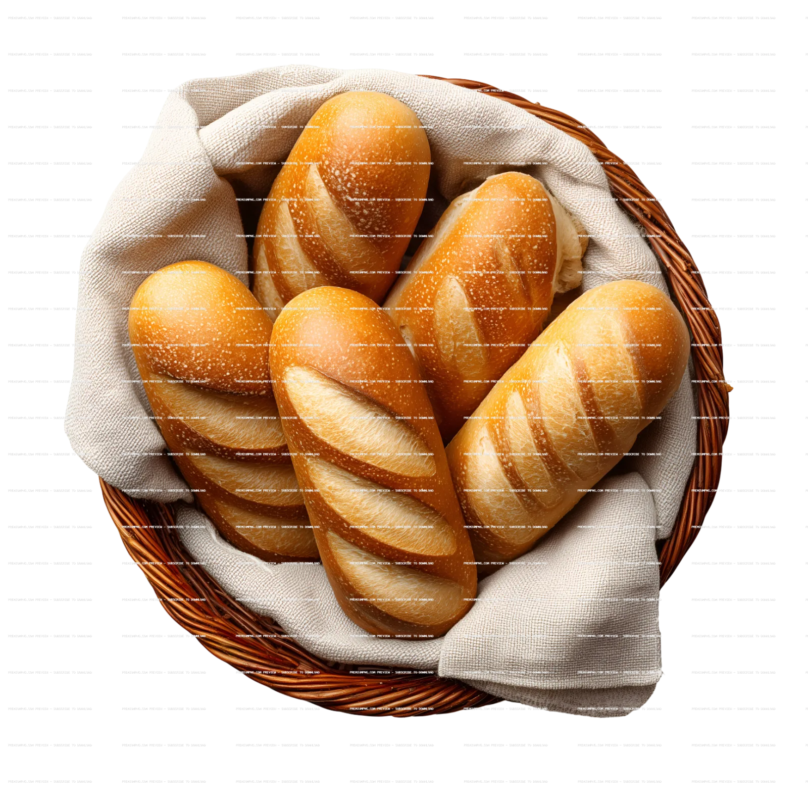 Fresh Bread Rolls in Wicker Basket Isolated on White Background | Stock Photo